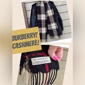 BURBERRY CASHMERE WOOL BLEND FRINGE PLAID CLASSIC SCARF GUC